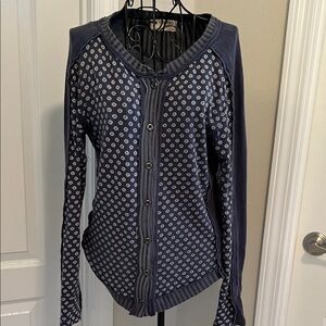 Anthropologie Navy and White Patterned Cardigan